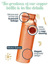 Load image into Gallery viewer, Kitchen Science 100% Pure Copper Designer Water Bottle (34 OZ/ 1000 ml) w/ Carrying Canvas Bag &amp; Sleeve
