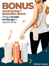 Load image into Gallery viewer, Kitchen Science 100% Pure Copper Designer Water Bottle (34 OZ/ 1000 ml) w/ Carrying Canvas Bag &amp; Sleeve
