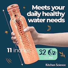 Load image into Gallery viewer, Kitchen Science Copper Water Bottle (34oz/1000 ml) w/ Copper Tumbler, Carrying Bag &amp; Deco Sleeve | Pure Copper Bottle for Drinking Water | Lab-Tested, Leak-Proof | Authentic Ayurvedic Copper Bottle

