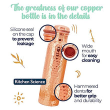 Load image into Gallery viewer, Kitchen Science Copper Water Bottle (34oz/1000 ml) w/ Copper Tumbler, Carrying Bag &amp; Deco Sleeve | Pure Copper Bottle for Drinking Water | Lab-Tested, Leak-Proof | Authentic Ayurvedic Copper Bottle
