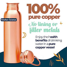 Load image into Gallery viewer, Kitchen Science Authentic Ayurvedic 100% Pure Copper Water Bottle (34 Oz/ 1000ml) w/ Carrying Canvas Bag &amp; Sleeve| Leak-Proof

