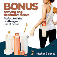 Load image into Gallery viewer, Kitchen Science Authentic Ayurvedic 100% Pure Copper Water Bottle (34 Oz/ 1000ml) w/ Carrying Canvas Bag &amp; Sleeve| Leak-Proof
