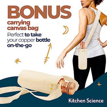 Load image into Gallery viewer, Kitchen Science Copper Water Bottle (34oz/1000ml) w/a Carrying Canvas Bag | 100% Pure Copper Bottle for Drinking Water | Lab-Tested, Heavy Duty &amp; Leak-Proof | Authentic Ayurvedic Copper Water Bottle
