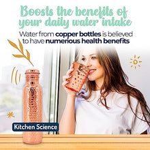 Load image into Gallery viewer, Kitchen Science Copper Water Bottle (34oz/1000 ml) w/ Copper Tumbler, Carrying Bag &amp; Deco Sleeve | Pure Copper Bottle for Drinking Water | Lab-Tested, Leak-Proof | Authentic Ayurvedic Copper Bottle
