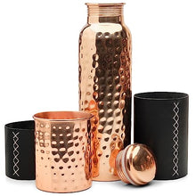 Load image into Gallery viewer, Kitchen Science Copper Water Bottle (34oz/1000ml) w/Copper Tumbler and Leather Sleeves | Pure Copper Bottle for Drinking Water | Lab-Tested, Leak-Proof | Authentic Ayurvedic Copper Bottle
