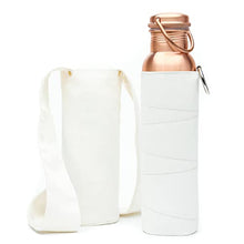 Load image into Gallery viewer, Kitchen Science Authentic Ayurvedic 100% Pure Copper Water Bottle (34 Oz/ 1000ml) w/ Carrying Canvas Bag &amp; Sleeve| Leak-Proof
