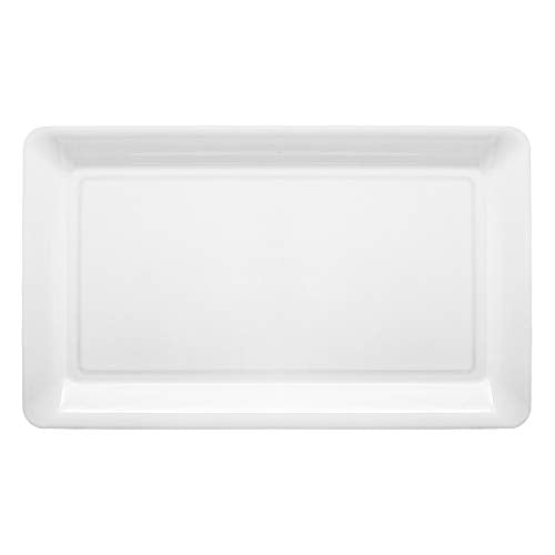 Party Essentials Heavy Duty Hard Plastic 12 x 18-Inch Rectangular Serving Tray, Single Unit, White
