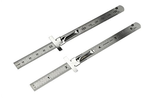 SE 2-Piece Stainless Steel SAE and Metric Ruler Set with Detachable Clips - 925PSR-2