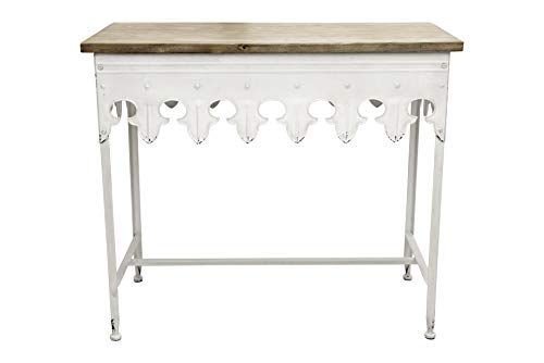 Creative Co-op EC0119 Metal Scalloped Edge Table Wood Top, Antiqued White