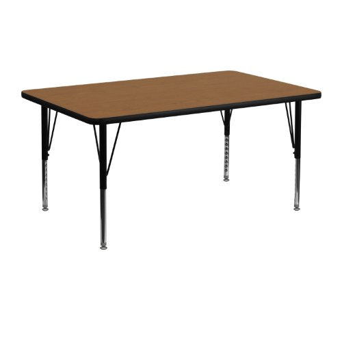 Flash Furniture 24''W x 48''L Rectangular Oak Thermal Laminate Activity Table - Height Adjustable Short Legs