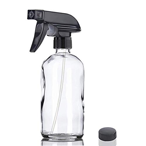 Glass Spray Bottle, Niuta 16 OZ Clear Glass Empty Spray Bottles with Labels for Plants, Pets, Essential Oils, Cleaning Products - Black Trigger Sprayer w/Mist and Stream Settings