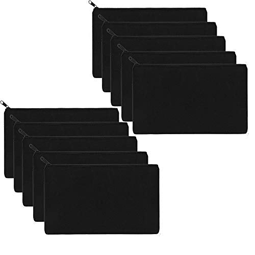 10 Pack Canvas Make Up Bags,Multipurpose Canvas Zipper Bag,Canvas Pen Pouch Cosmetic Pouch Coins Purse Party Gift Bags with Black Zipper for Travel DIY Craft School (8.3