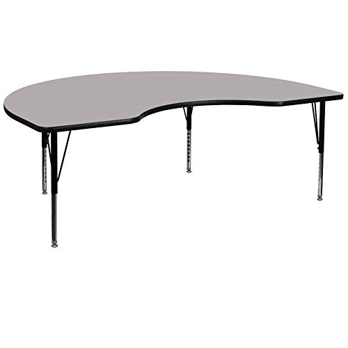 Flash Furniture 48''W x 72''L Kidney Grey Thermal Laminate Activity Table - Height Adjustable Short Legs