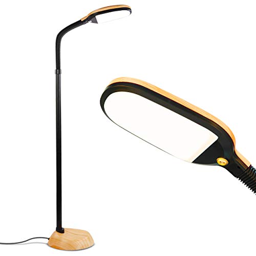 Brightech Litespan - Bright LED Floor Lamp for Crafts and Reading - Estheticians' Light for Lash Extensions - Natural Daylight Lighting for Office Tasks - Adjustable Gooseneck Pole Lamp - Natural Wood