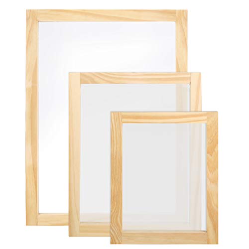 Caydo 3 Pieces 3 Size Wood Silk Screen Printing Frame with Mesh for Screen Printing, 10 x 14 Inch, 8 x 10 Inch, 6 x 8 Inch