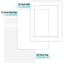 Load image into Gallery viewer, Golden State Art Acid Free, Pack of 25 11x14 White Picture Mats Mattes with White Core Bevel Cut for 8x10 Photo + Backing + Bags
