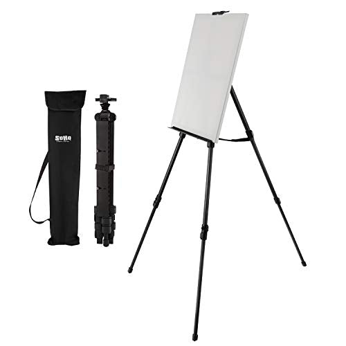 SoHo Urban Artist Travel Painting Field Easel - Light Weight Plein Aire Design, Foldable with Adjustable Height and Carry Bag - Black Anodized Aluminum