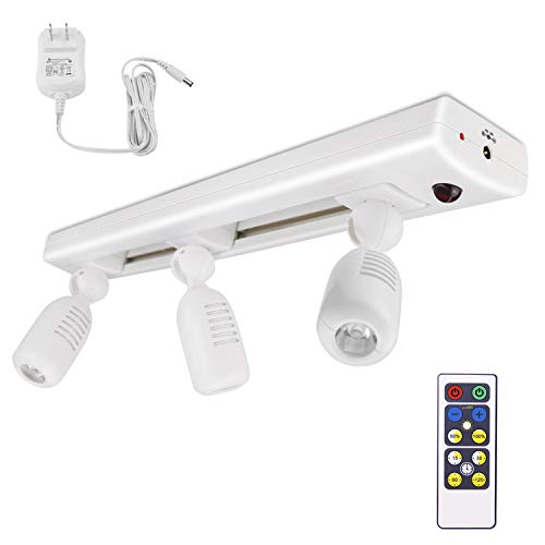 BIGLIGHT LED Track Light, Dimmable Accent Lighting with 3 Rotatable Heads, Plug in Spotlight with Remote Control for Highlight Kitchen Counter Cabinet Gallery Picture Bathroom Basement Artwork