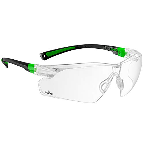 NoCry Safety Glasses with Clear Anti Fog Scratch Resistant Wrap-Around Lenses and No-Slip Grips, UV Protection. Adjustable, Black & Green Frames