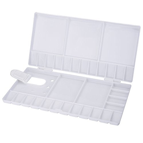 Shappy Watercolor Palette Folding Paint Tray Plastic Painting Pallet with 33 Compartments, Thumbhole and Brush Holders, White