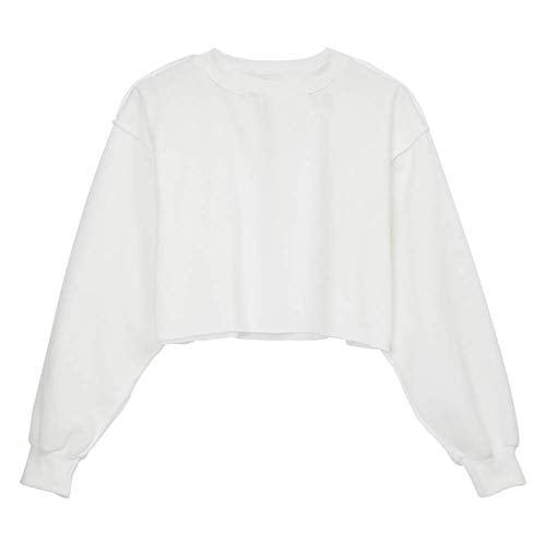 Women's Cropped Hoodies Long Sleeve Reverse Stitch Fleece Sweatshirts Crop Tops (White, M)