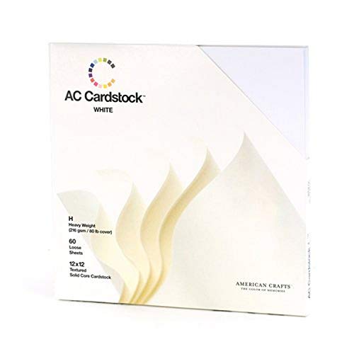 12 x 12-inch White AC Cardstock Pack by American Crafts | Includes 60 sheets of heavy weight, textured white cardstock