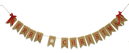 GOER MERRY CHRISTMAS Burlap Banners Garlands with Ribbon Bows for Xmas Party Decoration Photo Prop