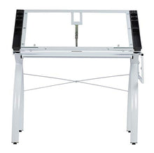 Load image into Gallery viewer, SD Studio Designs 10096 Futura Station with Folding Shelf Top Adjustable Drafting Craft Drawing Hobby Table Writing Studio Desk with Drawer, 35.5&#39;&#39; W x 23.75&#39;&#39; D, White/Clear Glass
