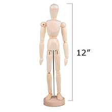Load image into Gallery viewer, Tosnail 12 Inches Tall Wooden Mannequin Artist Manikin with Stand - Great for Drawing or Desktop Decor - Pack of 2
