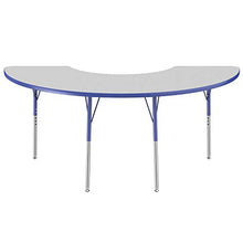 Load image into Gallery viewer, FDP Half Moon Activity School and Office Table (36 x 72 inch), Standard Legs with Swivel Glides for Collaborative Seating Environments, Adjustable Height 19-30 inches - Gray Top and Blue Edge

