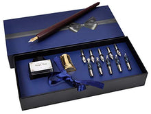 Load image into Gallery viewer, Plotube Wooden Pen Calligraphy Set - Dip Pen Gift Writing Case - Black Ink Bottle &amp; Golden Pen Holder &amp; 11 Nibs and Beginner&#39;s Manual
