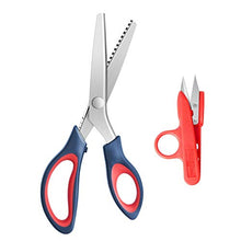 Load image into Gallery viewer, Pinking Shears, Zig Zag Scissors, Soft Rubber Grips, Ultra-Sharp, Professional Serrated Scissors for Sewing, Craft, Dressmaking, Great for Many Kinds of Fabrics and Paper, 9 Inch, Dark Blue+Red
