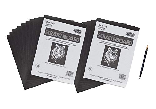 2 Books of Scratch Art Black Coated Scratchboards 8 1/2 in. x 11 in. Pack of 10 and 1 Metal Scratch Tool