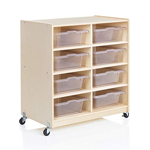 Guidecraft Wooden 8 Shelf STEM Storage Unit with 8 Bins- Rolling Science, Art Storage Cubby and Organizer, Kids Classroom Furniture, School Supply