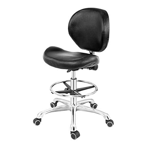 Grace & Grace Rolling Drafting Chair Height Adjustable Stool with Backrest and Footrest for Computer,Studio,Workshop,Classroom, Lab, Counter, Home Office, Work from Home Chair, Home Desk Chair (Black)