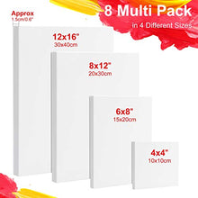 Load image into Gallery viewer, MIAHART Multi-Pack Stretched White Blank Canvas 8 Pack Artist Blank Canvas Frame in 4x4&quot;, 6x8&quot;, 8x12&quot;,12x16&quot; for Acrylic, Oil Water Painting Board Wet or Dry Art Media Artists
