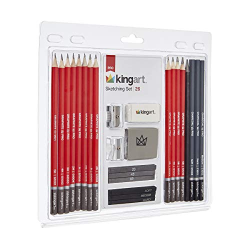KINGART Artist Pencil Kit, Set of 26 Sketching and Drawing Set, Graphite 26 Piece