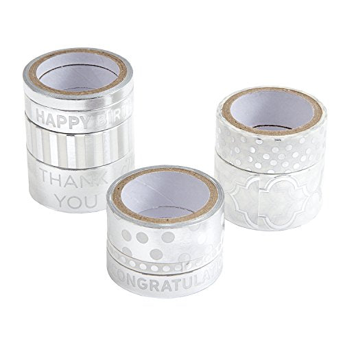 Darice 30030712 Washi Tape Assortment, White/Silver