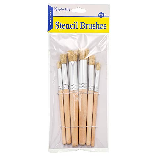Wooden Stencil Brushes Natural Stencil Bristle Brushes Art Painting Brushes Wood Paint Template Brush for DIY Crafts Card Making Acrylic Oil Watercolor Art Painting Supplies, 3 Sizes (6)