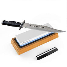Load image into Gallery viewer, Sharp Pebble Premium Whetstone Knife Sharpening Stone 2 Side Grit 1000/6000 Waterstone- Whetstone Knife Sharpener- NonSlip Bamboo Base &amp; Angle Guide
