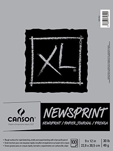Canson XL Series Newsprint Paper Pad, for Charcoal and Pencil, Fold Over, 30 Pound, 9 x 12 Inch, 100 Sheets, 9