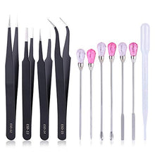 Load image into Gallery viewer, 13 Pieces Silicone Resin Mold Tool Set Nail Art Stirring Rod Muddler Poke Needle Spoon Kit Anti-Static Stainless Steel Tweezers Kit with 3 Droppers for Jewelry Making DIY Resin Craft
