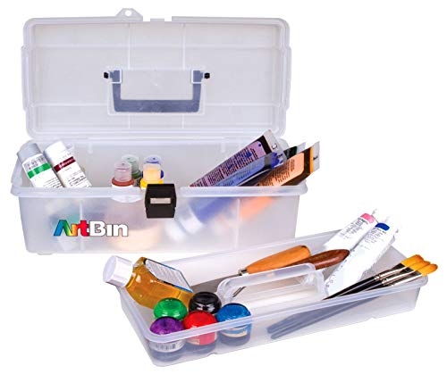 ArtBin 6965AB 14 in. Lift-Out Tray Box, Portable Art & Craft Organizer with Handle and Tray, [1] Plastic Storage Case, Clear