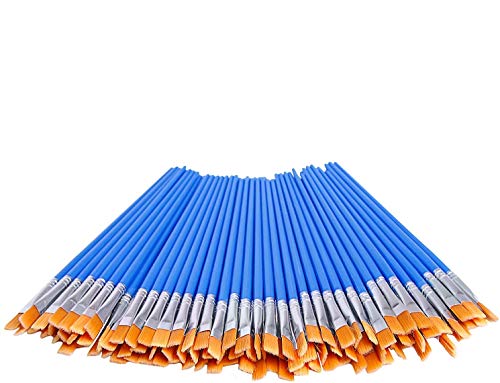 DECYOOL 100 Pcs Flat Paint Brushes,Small Brush Bulk for Detail Painting,Nylon Hair Brushes Acrylic Oil Watercolor Fine Art Painting for Kids,Children,Students,Starter,Teens, Adults, Artist