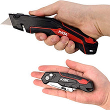 Load image into Gallery viewer, KATA 2-Pack Utility Knives, Heavy Duty Retractable and Folding Box Cutter for Cartons, Cardboard and Boxes with Blade Storage Design, Extra 6 Blades Included,box cutters retractable
