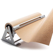 Load image into Gallery viewer, Paper Roll Cutter - Butcher Paper Dispenser - Heavy Duty 18 Inch Paper Roll Holder and Cutter - Sturdy Construction, Rubber Feet, Tabletop, Wall Mount, Serrated Edge - For Freezer Paper Roll and Kraft

