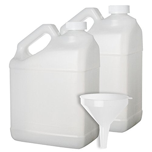 2 Pack - 1 Gallon Plastic Bottle - Large Empty F-Style Jug Container with Child Resistant Airtight Lids - for Home and Commercial Use - Food Safe BPA Free - Made in U.S.A.