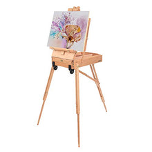 Load image into Gallery viewer, ShowMaven French Style Wheeled Wooden Art Easel with Sketch Box,Portable Travel Drawing Artist Tripod w/Storage Drawer Case,Triangular Floor Stand,Collapsible Folding Outdoor,Oil Painting Painters
