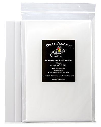 Polly Plastics Heat Moldable Plastic Sheets | 8-inch x 12-inch x 1/16-inch | for Cosplay, Crafting and Art Projects | Paintable (3 Sheets)