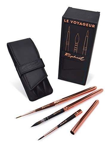 Le Voyager Black Wallet Set by Raphael, Includes 3 Travel Brushes: Soft Aqua Round 6, Soft Aqua Lavis 3 and Precison Round 6 (25-138123-03)